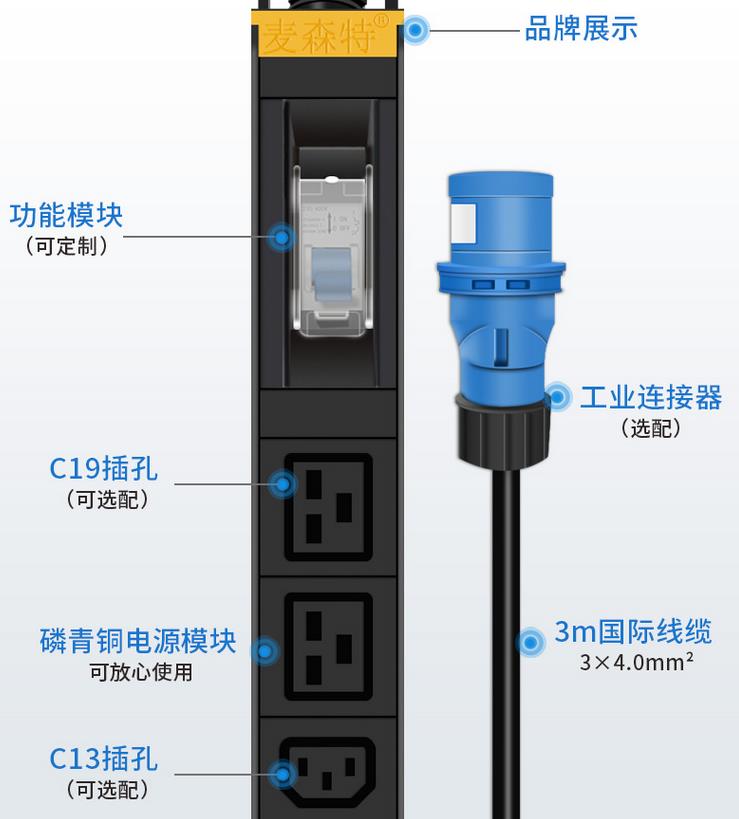 麥森特（Maxcent）PDU機柜插座 單P空開(kāi) 32A電源10位C13+2位C19 細節展示